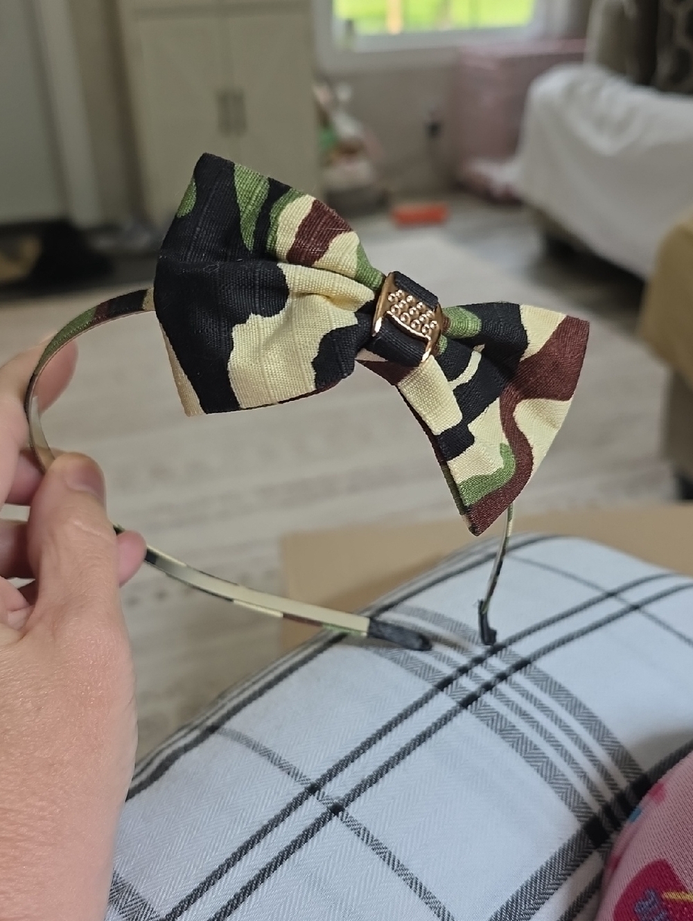 Camouflage Bow Kids Headband with Gold Accent